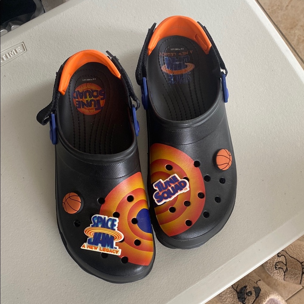 CROCS Black and Orange Slip-On Loafers with Perforated Design